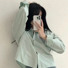 쪼예 데일리 코디템 루즈핏 세미 크롭 긴팔 셔츠 - 세미크롭셔츠