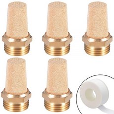 ZLYY 5Pcs 황동 공기 공압 머플러 1/2 남성 나사산 육각 소결 청동 배기 소음기테플론 테이프 1개 5개 팩