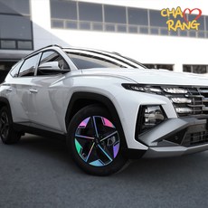 [차그램] 2025 투싼 NX4 페이스리프트 호환 튜닝 18인치 휠스티커 카본 홀로그램 무지개휠 악세사리 용품, 무광카본블랙, 1개