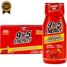 9TO5 ENERGY 비타민 파워샷 - 체리맛 타우린 무첨가 카페인 200mg 무설탕 12팩 (각 2floz) B 비타민과 L-아르기닌으로 에너지 집중력 활력을 높, 12개, 60ml