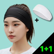 짐스터즈 스포츠 쿨 기능성 와이드 헤어밴드, 1세트, 블랙+화이트