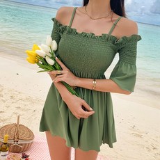에린느 커버하기 좋은 오프숄더 비키니 SW18200F, 카키