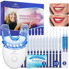 Roadwi 치아미백 독일 키트 세트 OriHea 치아 미백 키트 LED 조명 포함 치아 미백 치아 미백제 3ml 치아 미백 젤이 포함 된 주사기 13개 무감각 젤 2개 구강 보울이 포함 된 화이트 스마일 세트-92296, 단일옵션, 단일옵션