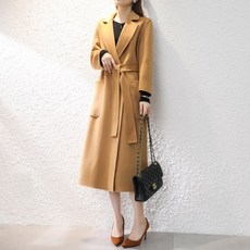 생활도움 리버시블 캐시미어 코트 여중기장 2020 가을 겨울 벨티드 트렌치 코트 스타일 양면 모직 코트 스타일링