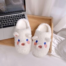 귀여운 돼지 디자인 여성 따듯한 실내용 털 슬리퍼