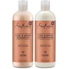 Shea Moisture Shampoo and Conditioner Set Coconut & Hibiscus Curl & Shine Curly Hair Products with Coconut Oil Vitamin E & Neem Oil Frizz Control, One Color／2 Piece Set, 1개