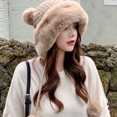 스피소 여성 캐시미어 벨벳 털모자 겨울모자 방울모자 니트모자