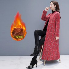 Makone여자 겨울 코트 롱 코트플라워 중 롱 면 마 트렌치 코트 여자 가을 겨울 옷 민족풍 가모 두꺼운 기질 복고 면 옷