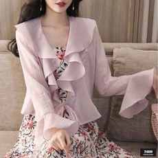 가바바 여성 가디건 프릴 레이스 카라 앤 소매 여름 숄 가디건 G51146