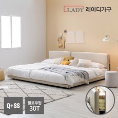 레이디가구 코쿤 LED수납 저상형패밀리침대 Q SS_필로우탑30T, 웜그레이