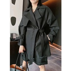 LALA 셀럽 우아한 스타일리쉬 빅 칼라 트렌치 코트 여성 오피스 지성 슬림 슬림핏 허리띠코디 가을
