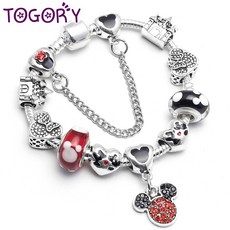 Togory dropshipping 여성을위한 실버 컬러 매력 팔찌 키즈 크리스탈 미키 미니 비즈 파인 팔찌 pulseras 쥬얼리