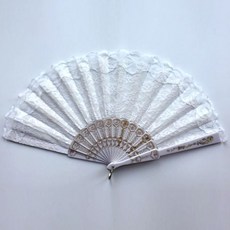 부채 발레 태슬 여성용 쥘부채 무용 레이스 프린팅 장식, 더블 레이어 퓨어 화이트