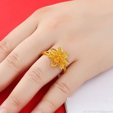  라오농 베트남 사금반지 여플라워 오픈각 에뮬레이션 반지 도금 24k색 여성 웨딩드레스 골드+KIE07 금도금  상품 이미지