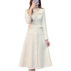 여성 A라인 퍼프 플레어 럭셔리 키작녀 롱 트위드 원피스  상품 이미지