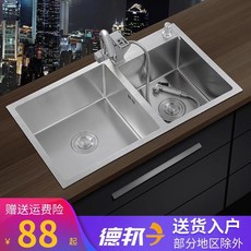 싱크대 수공 더블씽크대 304스테인레스 큰단일홈 주방 씽크대 세트 무대위 아래그릇, T17-82*45(맨홀+입수 풀세트)