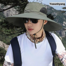 Yeeunhyang 챙 넓은 햇빛가리개 남녀공용 등산 낚시 모자, 카키