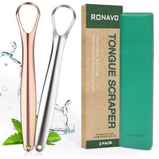 RONAVO 스테인리스강으로 만든 혀 스크레이퍼(혀 닦기) - 십대/어린이/성인 여성 스크래퍼 입냄새를 없애죠. 호나보 스크래퍼 단 몇 초 만에 더욱 상쾌한 숨결로 (2개입)