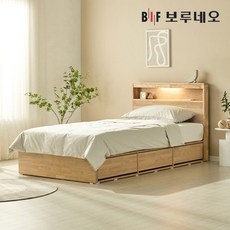 착불 뉴키Po 3서랍 고무나무 원목 침대 LED 수납 프레임 SS, 내츄럴