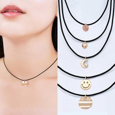 14k 여성 섹시한 초커 블랙 큐빅 보석 달 하트 코인 스마일 목걸이 줄 14k 심플 방울 블랙 여자연예인