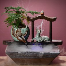 가습기 중국스타일 흐르는물 분수 재물을부르는 풍수 거실 사무실 가구 예술장식품 이사 개업 선물, T11-라이트(일로 동반)녹색 식물 보내기+송무화기+향