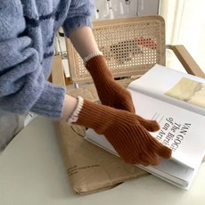 따뜻한 장갑 라이딩 학생 모직 커플 퓨어 스크린 컬러 두껍고 여성 스플릿 핑거 니트 겨울, 4, 1개