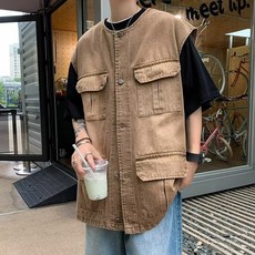 패딩조끼 패션 전술화물 조끼 남성용 서부 카우보이웨어 남성용 민소매 조끼 양복 조끼 미국 빈티지 조끼