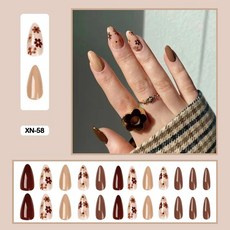 여름 요정 꽃 패턴 네일 아트 인조 손톱 접착제 핑크 보라색 숏 웨어러블 착용 도구 포함 24 개, XN-58, 1개