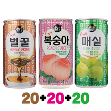 [참맑은벌복매] 벌꿀20+복숭아20+매실20 업소용 미니캔, 60개, 175ml