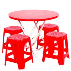 지오리빙 포장마차 테이블 의자 세트, 원형+사각(레드)