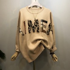 라임브릿지 에이멀 라운드 호피 레터링 니트