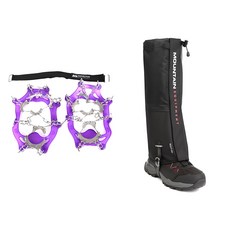 MOUNTAIN EQUIPMENT Lizard雪靴防滑冰爪鐵鍊+滑雪靴用斜罩套組, 冰爪(紫色)/鞋罩(黑色)