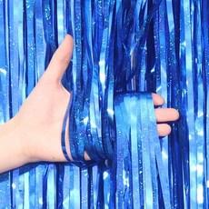 [에브리띵스마일] 파티커튼 42colors 홀로그램/새틴/파스텔/샤이니 수술 은박커튼, 홀로그램 블루, 2개