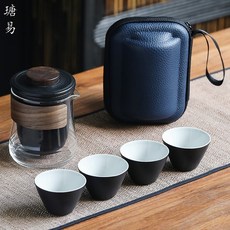 해외 도자기 퀵서비스 컵 1주전자 4컵 휴대용 여행용 다기 세트 아웃도어 심플-90038, 단일옵션, 옵션07