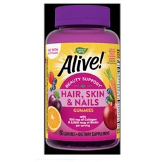 Nature's Way Alive Hair Skin & Nail 네이처스 웨이 얼라이브 헤어 스킨 네일 비오틴 콜라겐 60구미 2팩, 1개