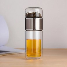 유리 물병 이중층 390ml 높은 용기 물컵 텀블러 차 필터 인퓨저 붕규산염 음료 포함, 350ml silver, 1개