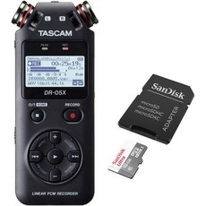 Tascam DR-05X 2입력/2트랙 휴대용 오디오 레코더 온보드 스테레오 마이크 및 16GB microSDHC 메모리 카드 SD 어댑터 번들 포함