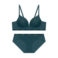 ELLE INNERWEAR 뉴 에어로쿨 컴포트핏 노와이어 브라 팬티 세트 - 블루그린 - 여성야한속옷