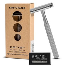 Parker 78R 더블 엣지 안전 면도기 5개의 안전 면도날 여성 및 남성용 안전 면도 면도기 재사용 가능 플라스틱 프리 - 새틴 크롬, 1개