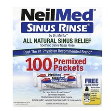 NeilMed Sinus Rinse 100% 천연 성분 부비강 안정제 프리믹스 100팩, 1개