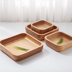 사각 빈티지 레트로 우드 옛날 플레이트 나무 쟁반, 타입D 21 x 4.5cm