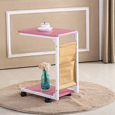바퀴달린 이동식테이블 노트북 거실 침대 협탁, 핑크 60cm 높이