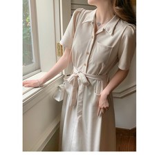 ANYOU 봄 여름 반발 POLO 셔츠 벨트 롱 원피스 2024신상