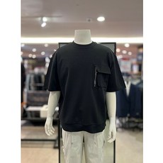 리버클래시 블랙 오버핏 지퍼포켓 밑단 스트링 반팔 티셔츠 LKS41324