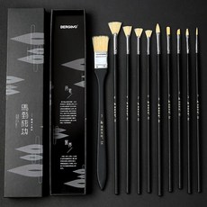 아크릴붓 Borg리노 블랙나이트 납작붓 넓적한그림붓 브러시 부채꼴형붓 세트포장 수분화 먹물 채색화 펜초보자, T02-블랙나이트 이르다 성공(10개세트)