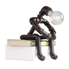 EFINEHOME 258765 수도관 테이블 램프 로봇 스타일레트로 산업용 조명앤티크 스팀펑크 금속 책상 침대 옆 조명 기구 사무실 독서 방 카페 바용 러스트 스타일 E, 러스트 스타일 C