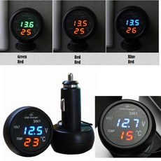 3 in 1 자동차 전압계 USB 충전기 온도 모니터 LED 조명 디지털 전압계 온도계 담배 라이터 게이지 12V 24V, 1개, 2.Green