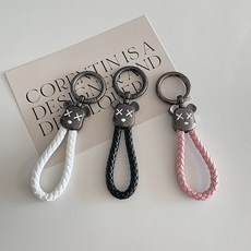 X베어 곰돌이 가죽 스트랩 키링 열쇠고리, 화이트