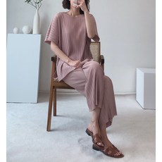 여성 상하 루즈핏 플리츠 밴딩 와이드 팬츠 세트4color