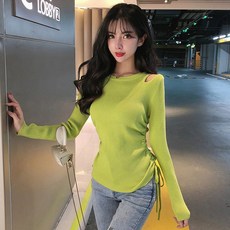 겨울 가을 계절 이너웨어 긴 소매 스키니핏 오프숄더 어깨트임 드로스트링 여성 상의 트렌드